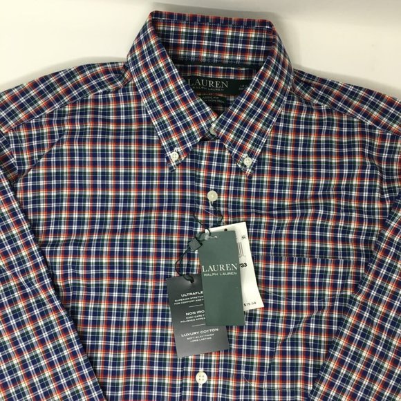 LRL Ralph Lauren Mens Oxford Shirt Multicolor Plaid Classic Fit 14.5 32/33 New - Picture 2 of 7